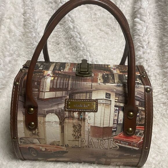 Nicole Lee  Paris Brown Architectural Medium Satchel bag brown synthetic straps. - Picture 1 of 9